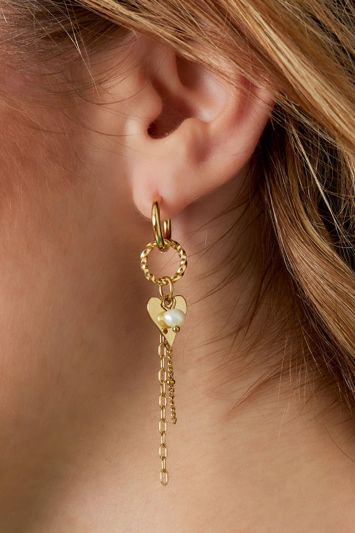 Oorbellen | Pearl Heart Chain