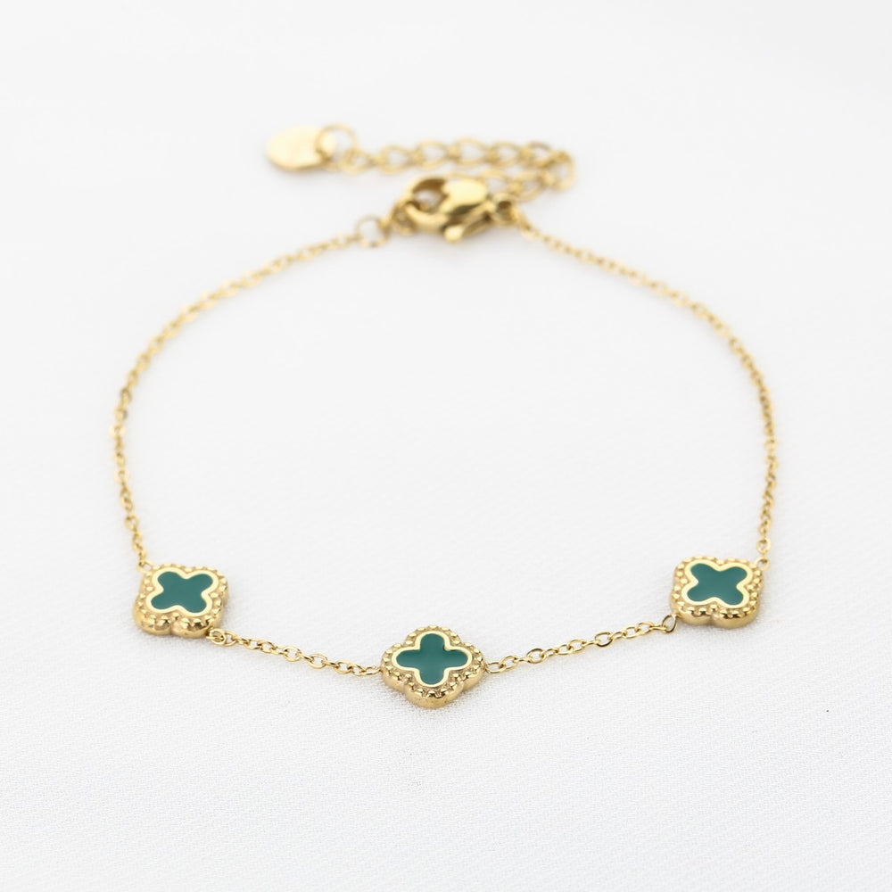 Armband 3 Klavers Goud Groen