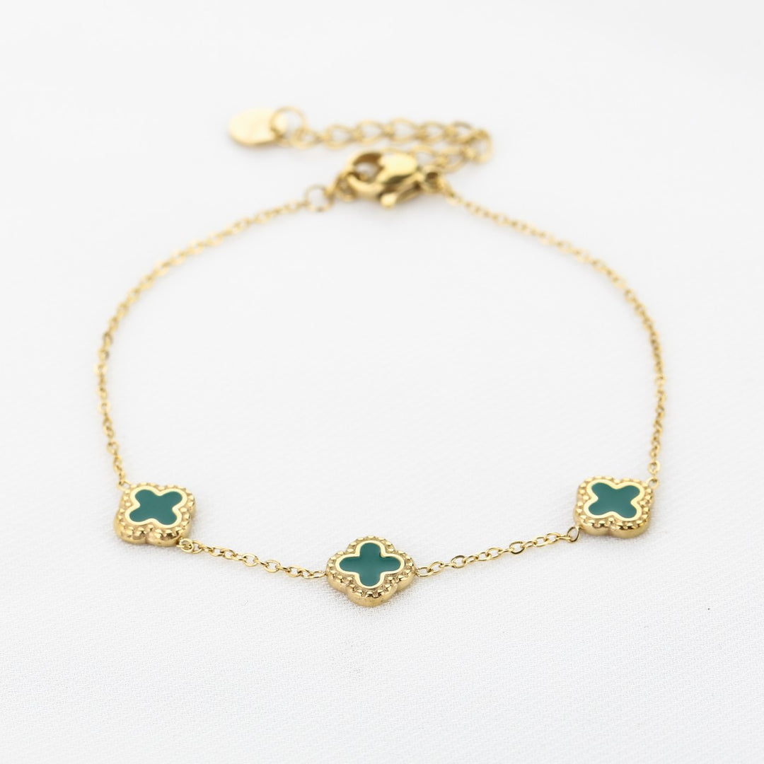 Armband 3 Klavers Goud Groen