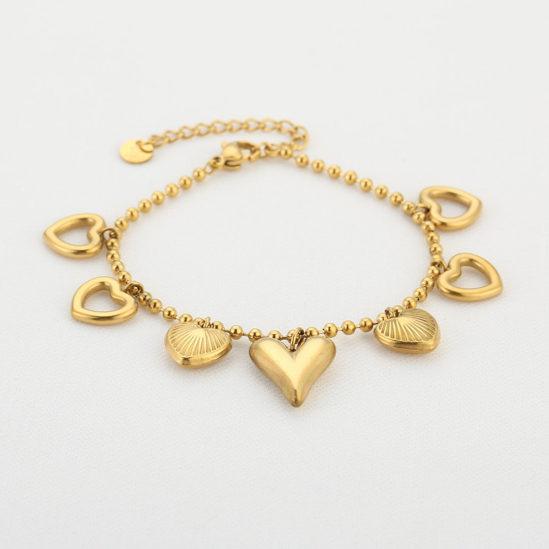 Armband Bedels Chunky Hearts Goud