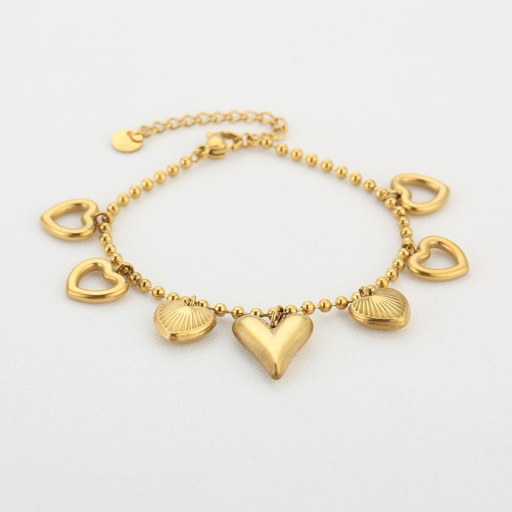 Armband Bedels Chunky Hearts Goud