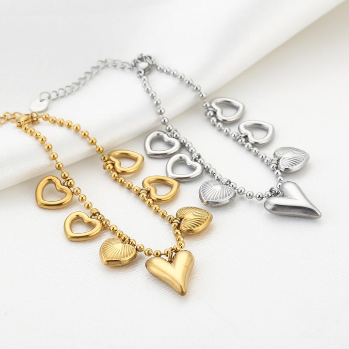 Armband Bedels Chunky Hearts Goud