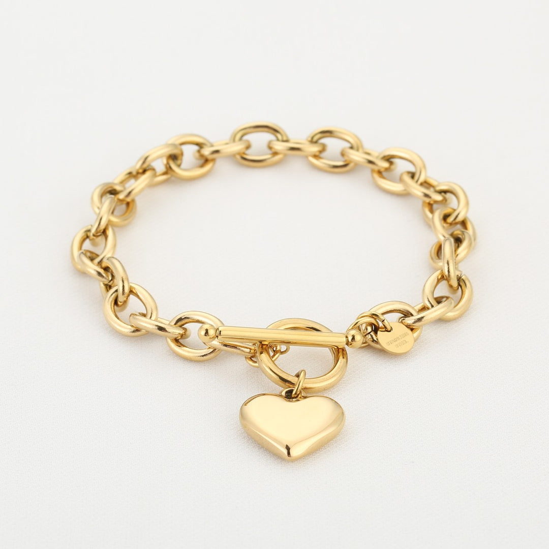 Armband Schakel Chunky Heart Goud