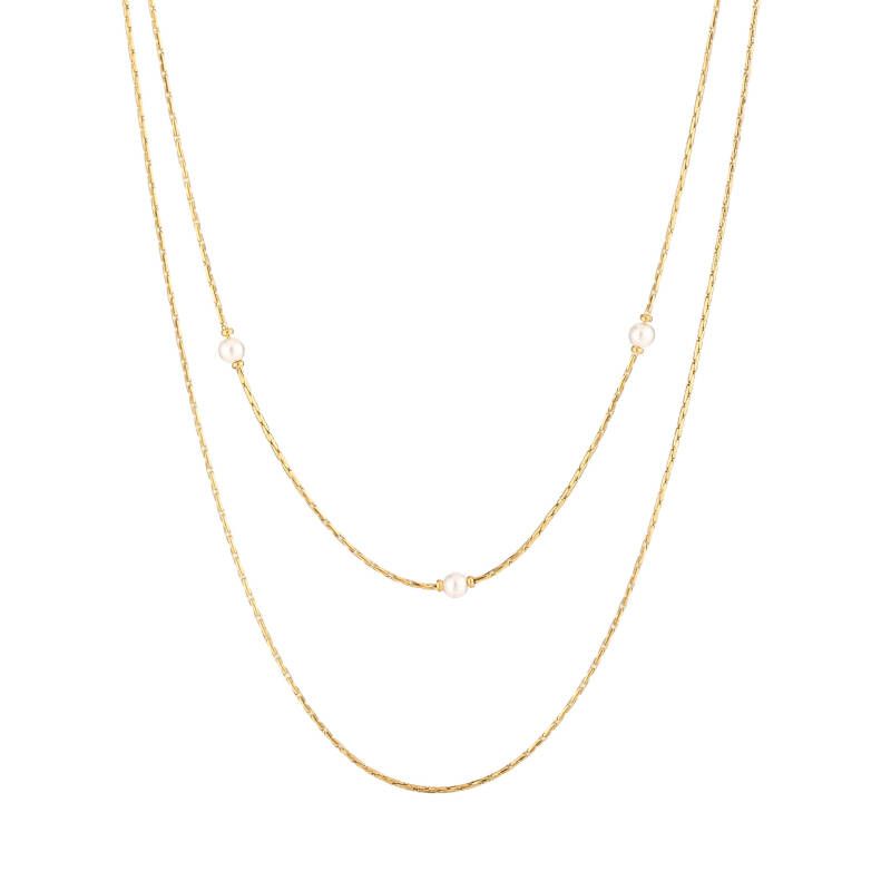 Dubbele Ketting Parel Goud