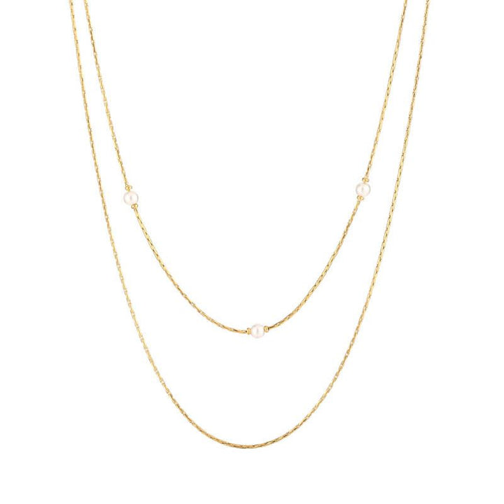 Dubbele Ketting Parel Goud