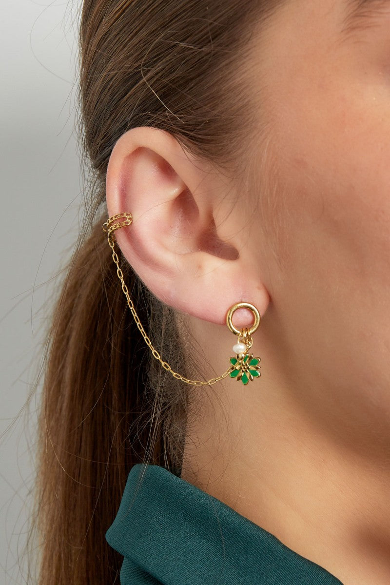 Dubbele Oorbel Earcuff Bloem Fuschia