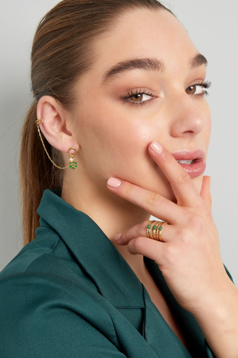 Dubbele Oorbel Earcuff Bloem Fuschia