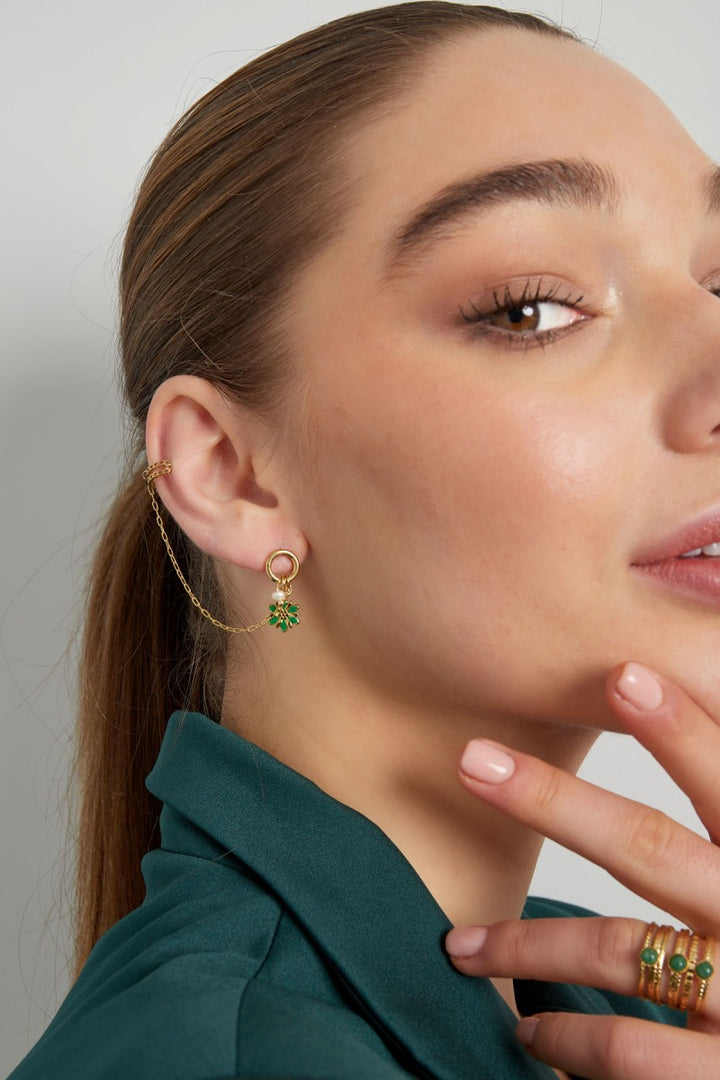 Dubbele Oorbel Earcuff Bloem Fuschia