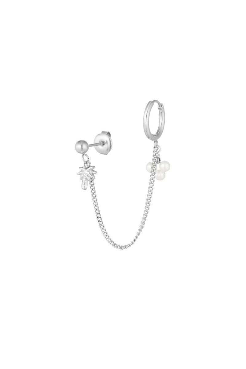 Dubbele Oorbel Palm Pearls Zilver