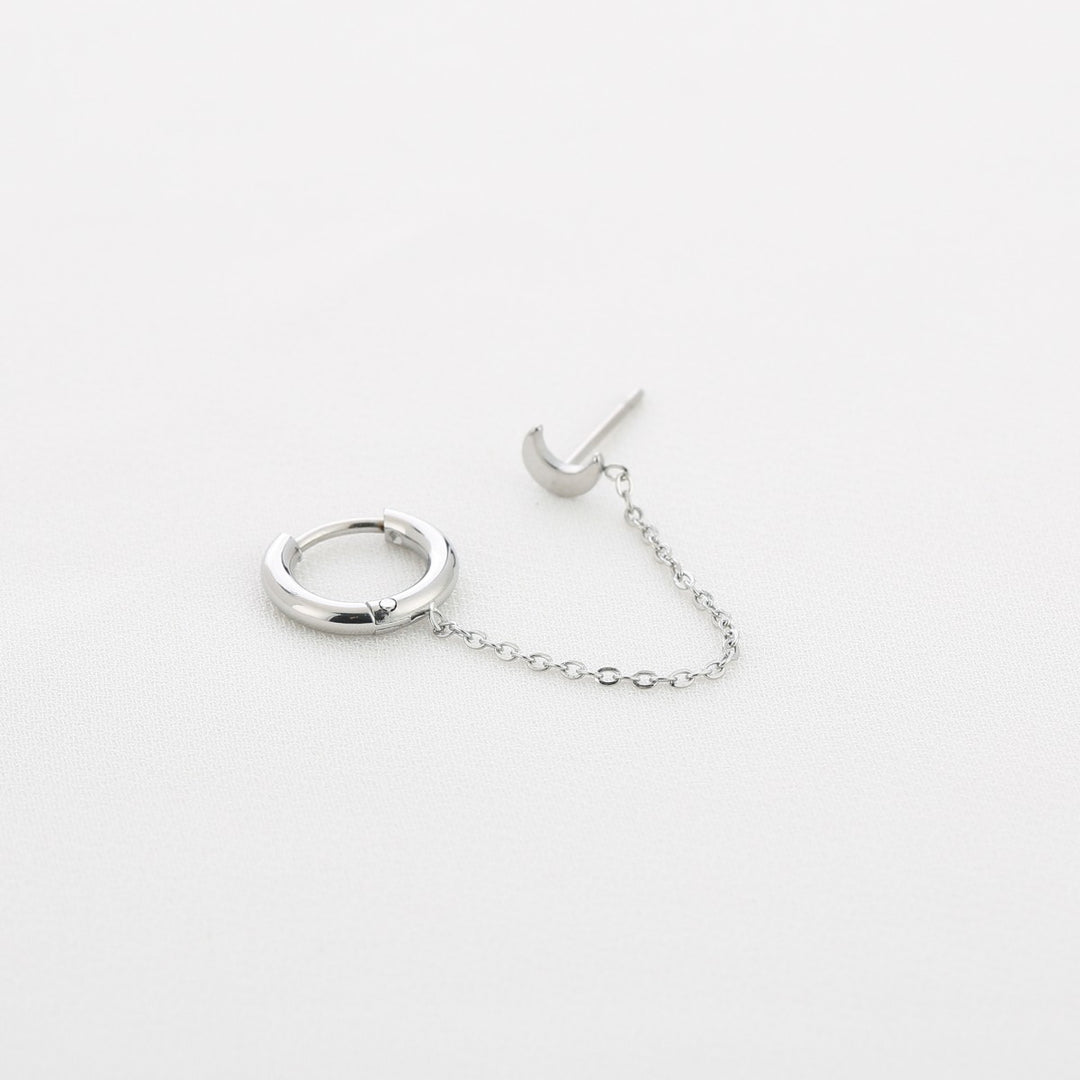 Dubbele Oorring Ketting Maan Zilver