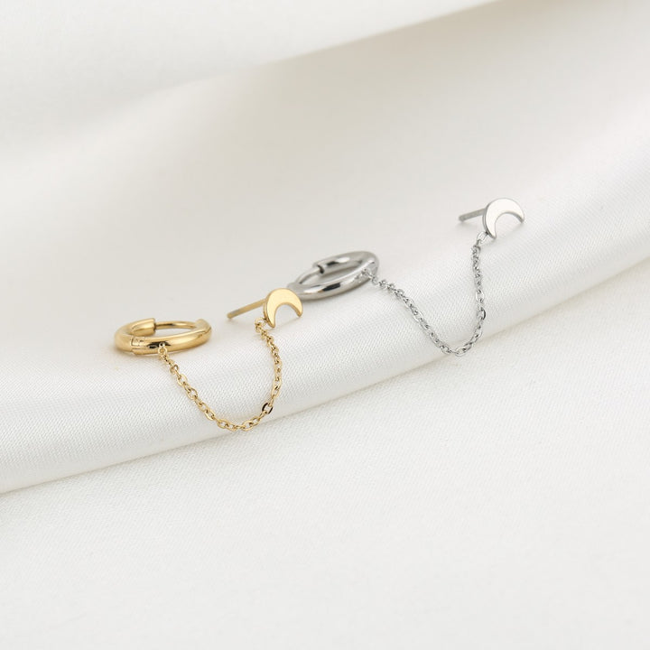 Dubbele Oorring Ketting Maan Zilver