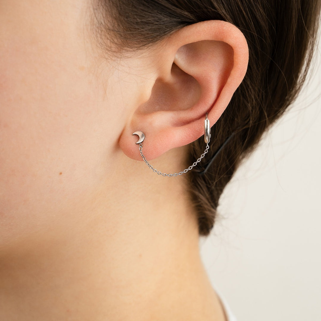 Dubbele Oorring Ketting Maan Zilver