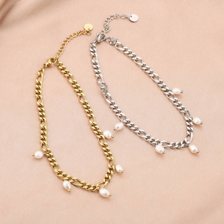 Enkelbandje Chained Pearls Zilver