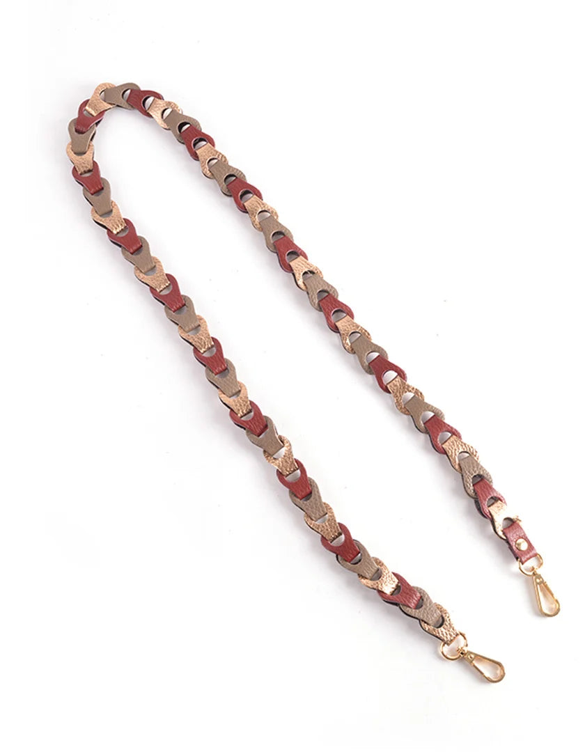 Bagstrap/Telefoonkoord | Gevlochten Leer | Small | Bordeaux/Taupe/Goud