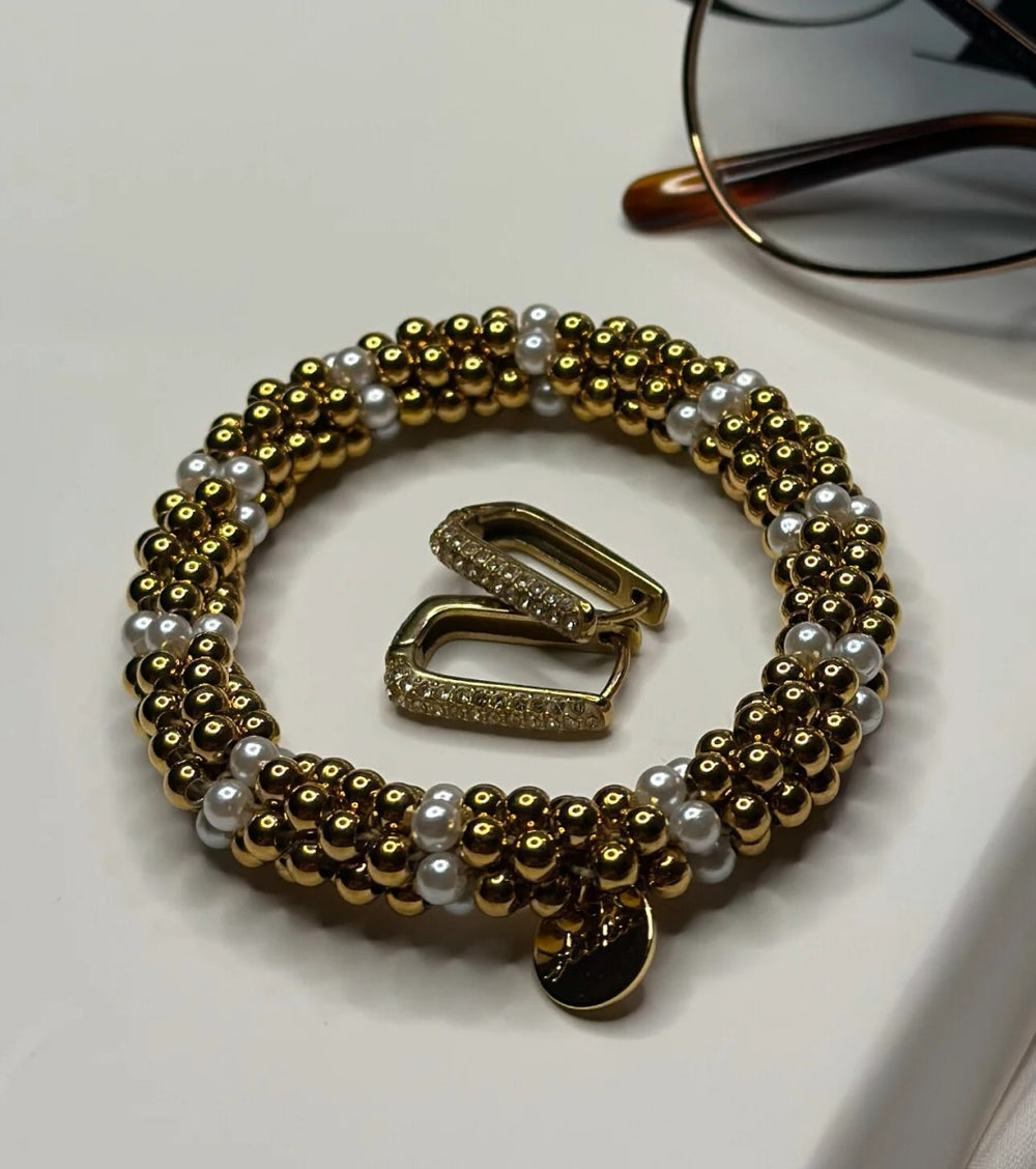 Haarelastiek Armband Stiekie Stainless Steel Gold Pearl