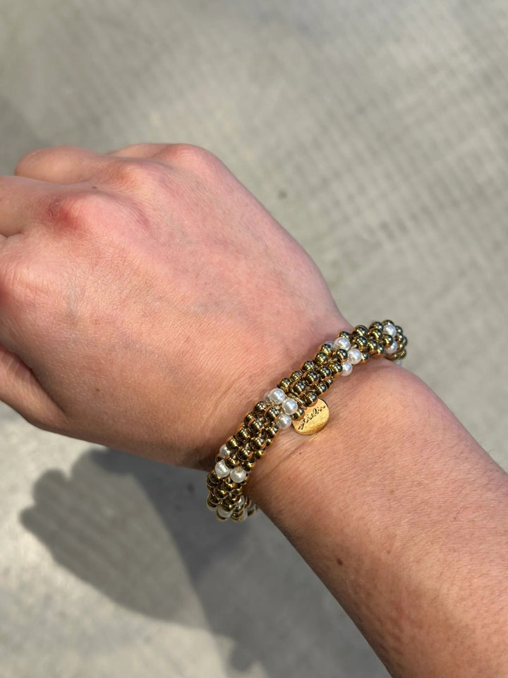 Haarelastiek Armband Stiekie Stainless Steel Gold Pearl