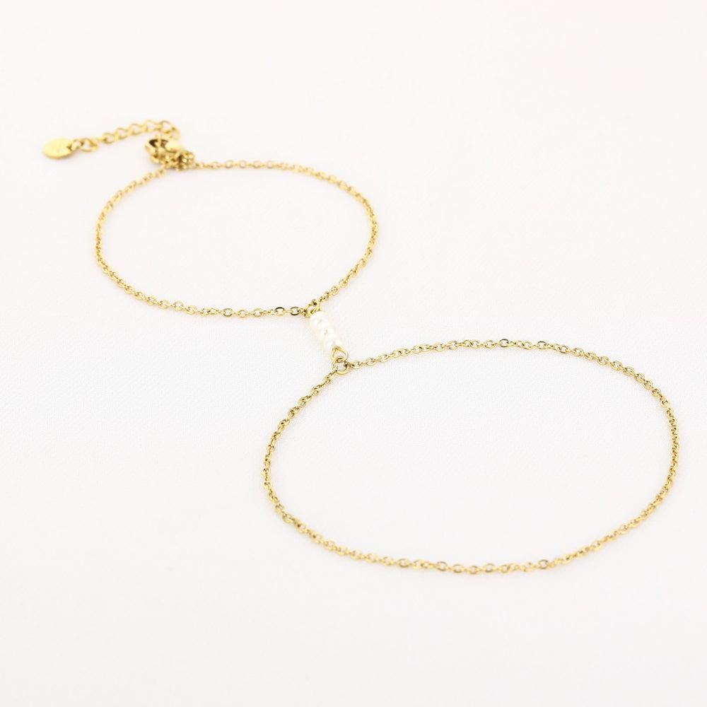 Hand Chain Pearl Row Goud