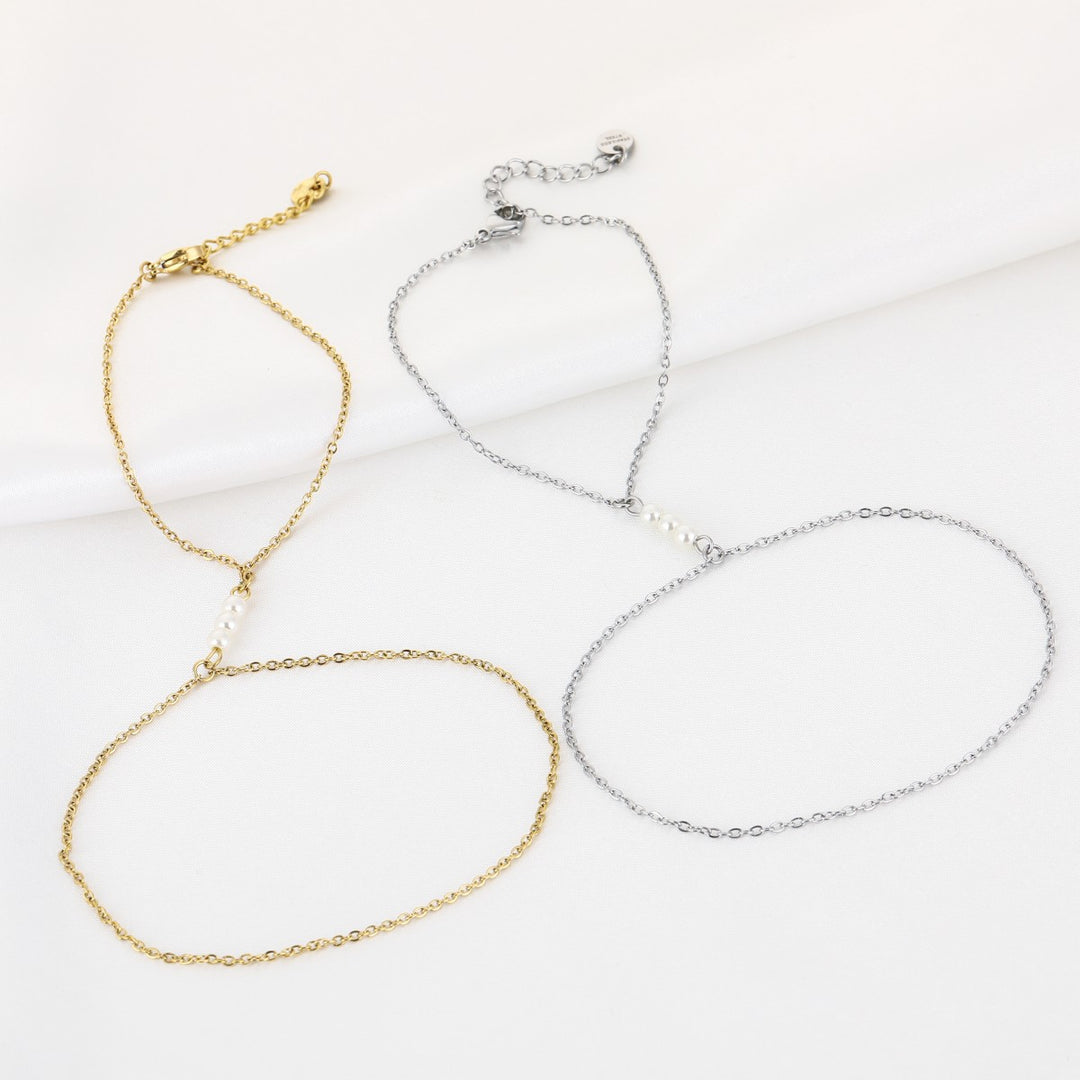 Hand Chain Pearl Row Goud