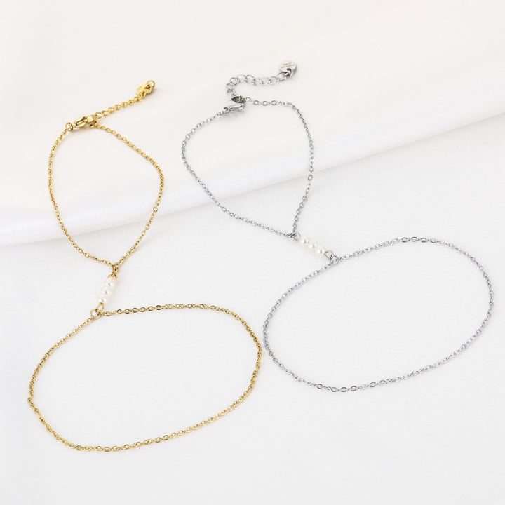 Hand Chain Pearl Row Goud