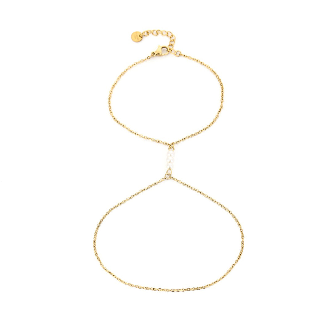 Hand Chain Pearl Row Goud