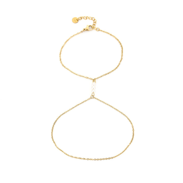 Hand Chain Pearl Row Goud