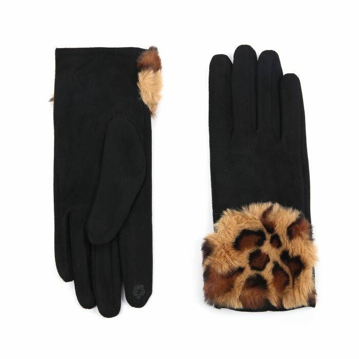 Handschoenen Zwart Fluffy Cheetah