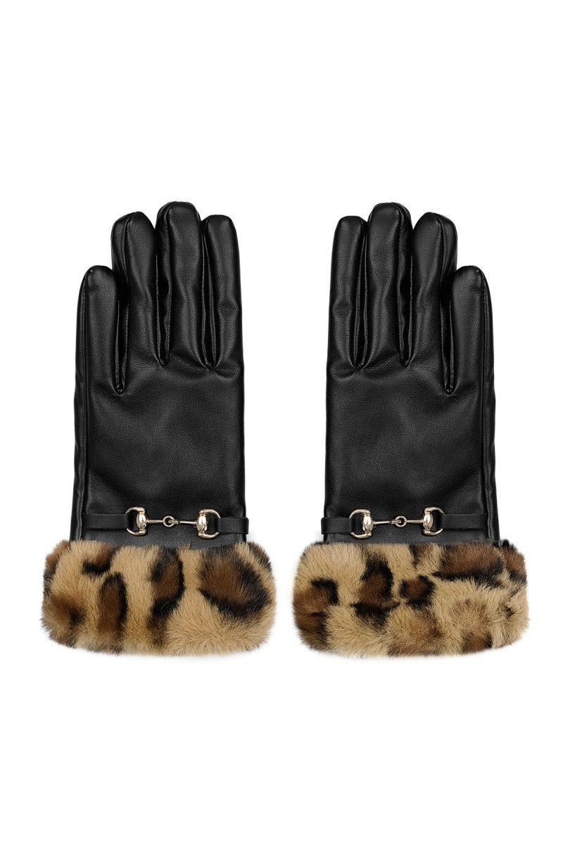 Handschoenen Zwart Fluffy Cheetah Shine