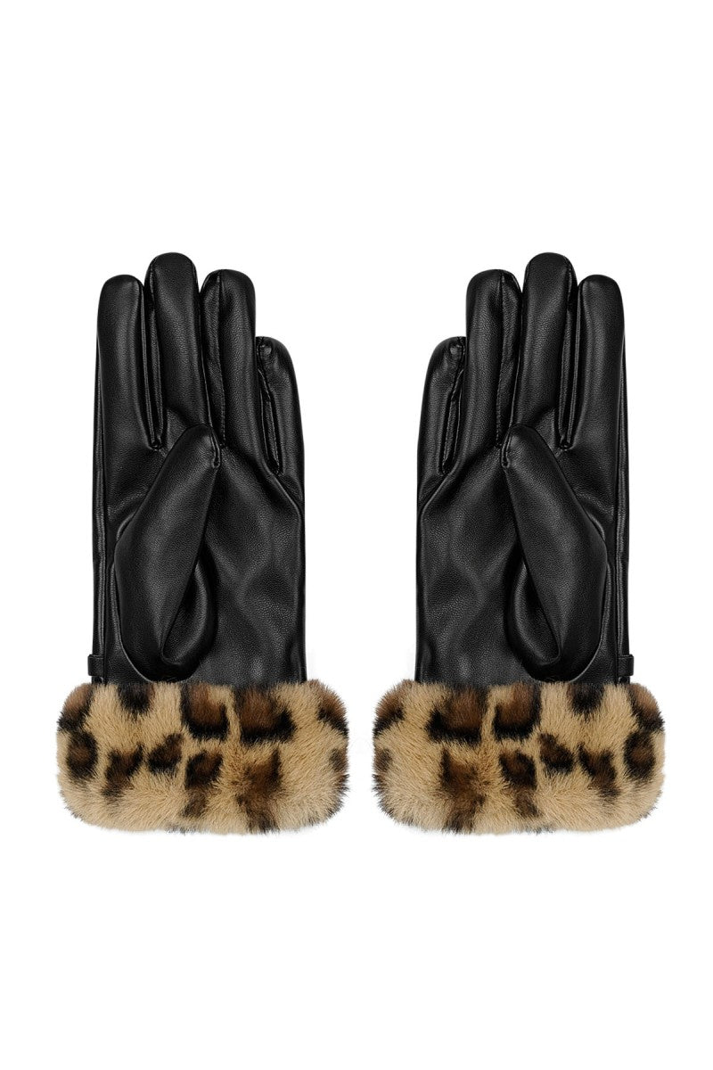 Handschoenen Zwart Fluffy Cheetah Shine