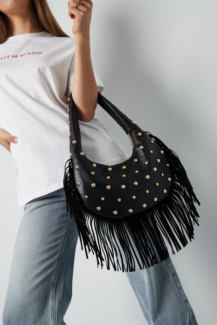 Handtas Fringe Studs Zwart