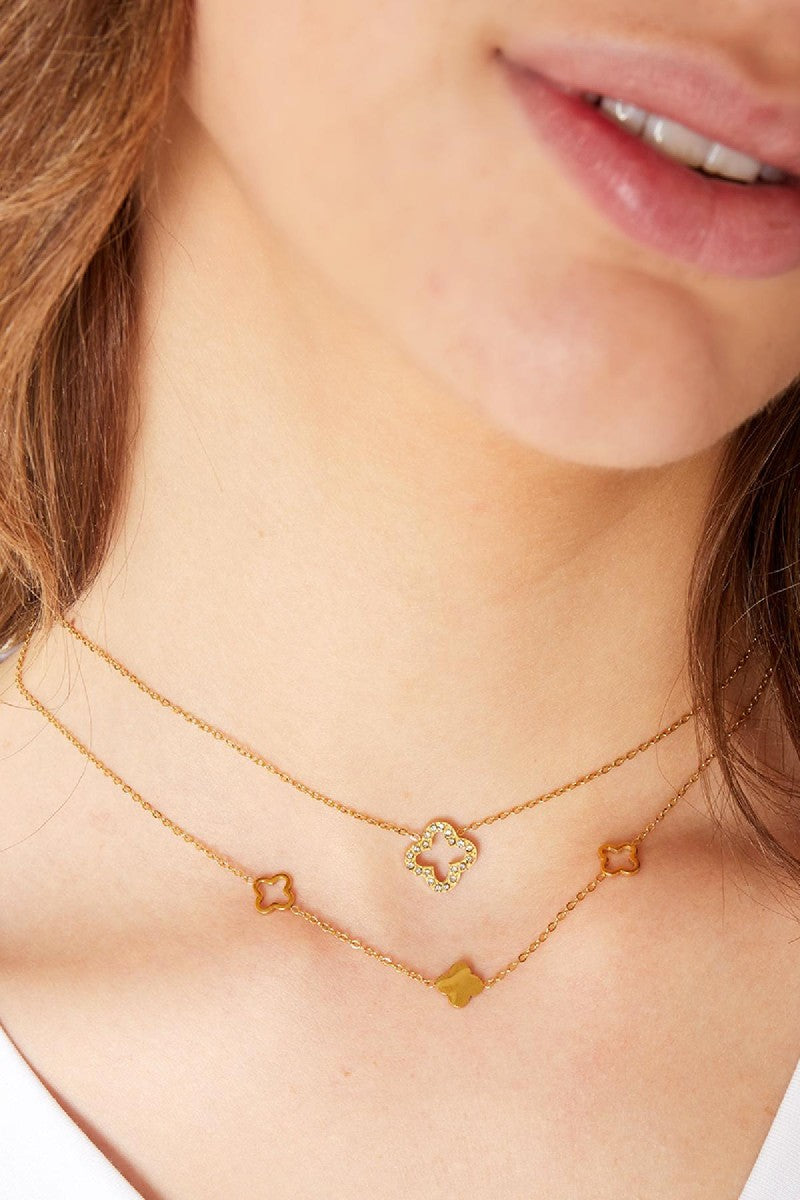 Ketting Klaver Zirkonia Goud
