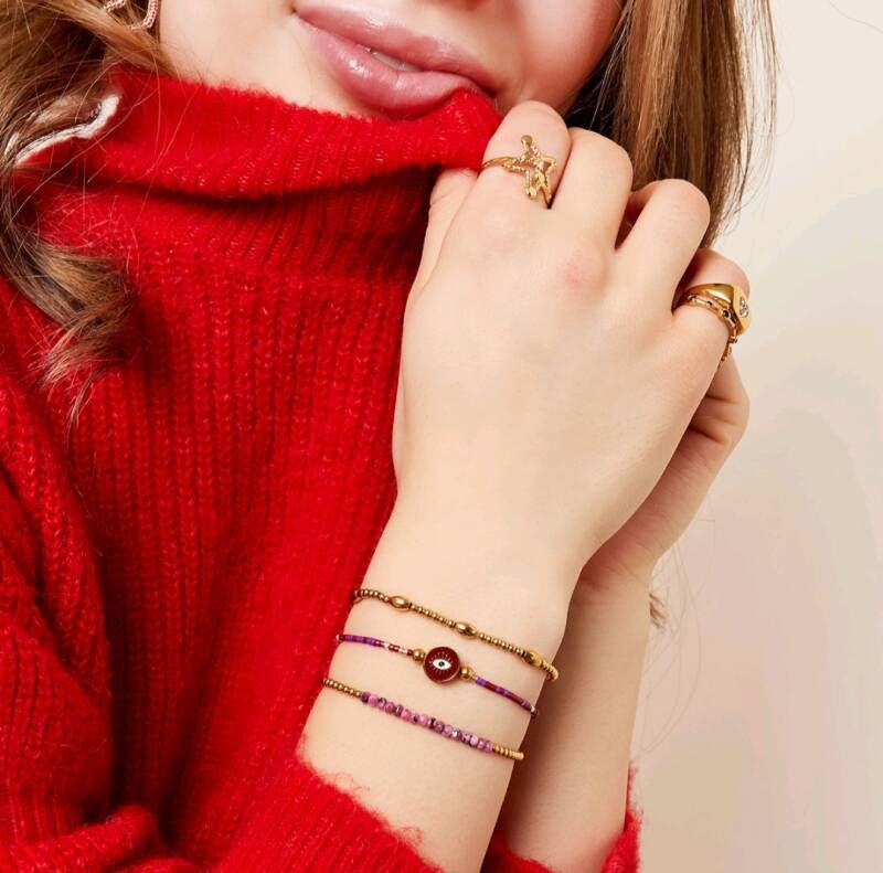 Kralenarmband Spiritueel Oog Burgundy