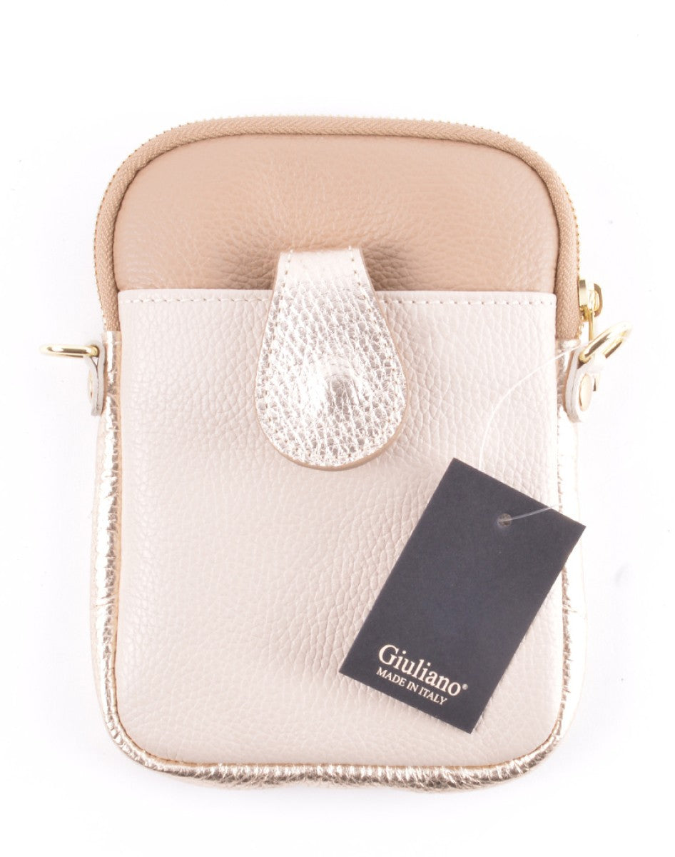 Lederen Schoudertasje Telefoontasje Moise Beige Taupe Goud
