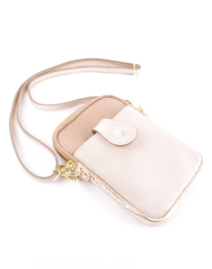 Lederen Schoudertasje Telefoontasje Moise Beige Taupe Goud
