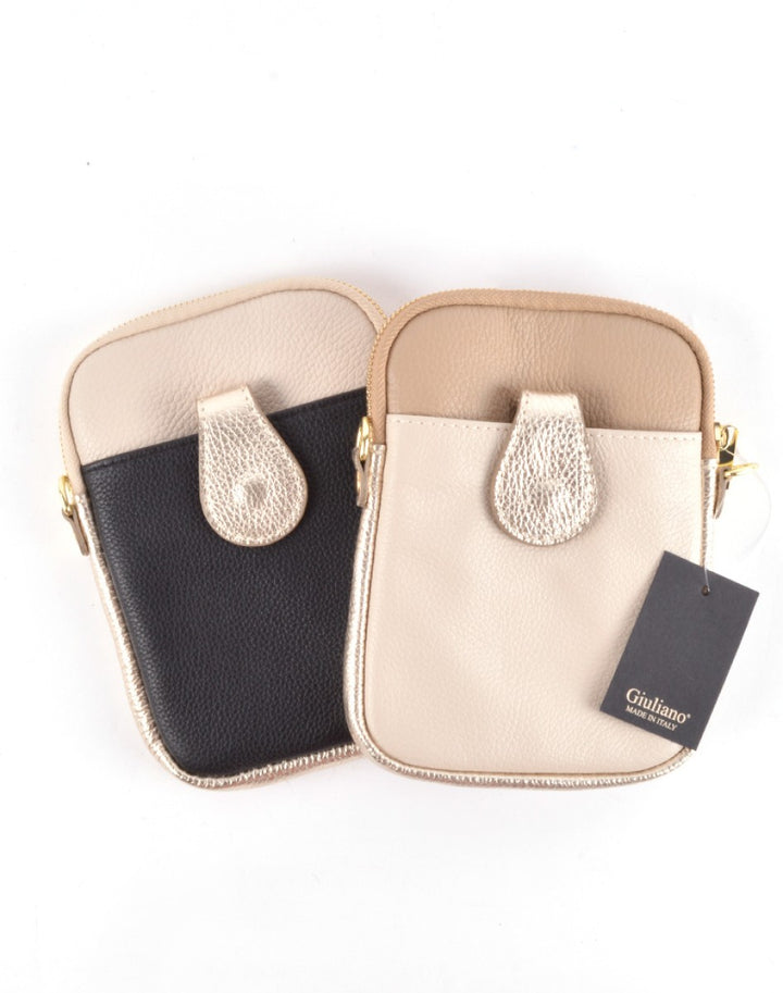 Lederen Schoudertasje Telefoontasje Moise Beige Taupe Goud