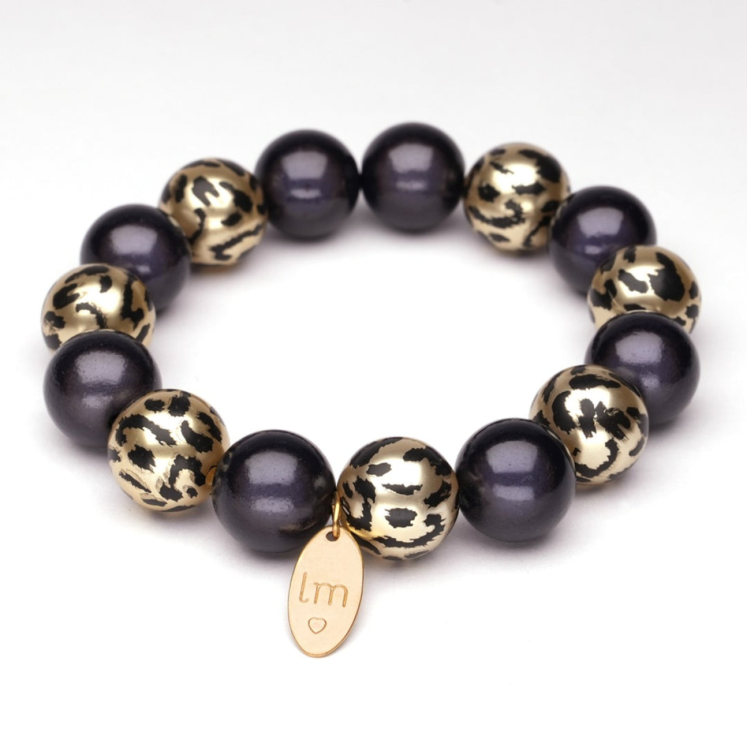Lizzy Mae Armband Antraciet Leopard 14mm