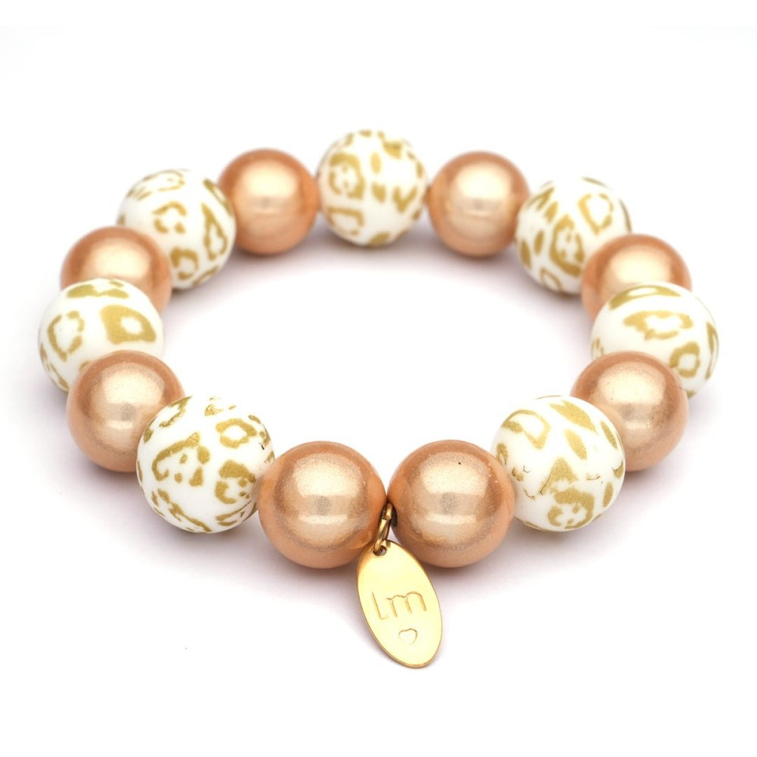 Lizzy Mae Armband Champagne Wit Leopard 14mm