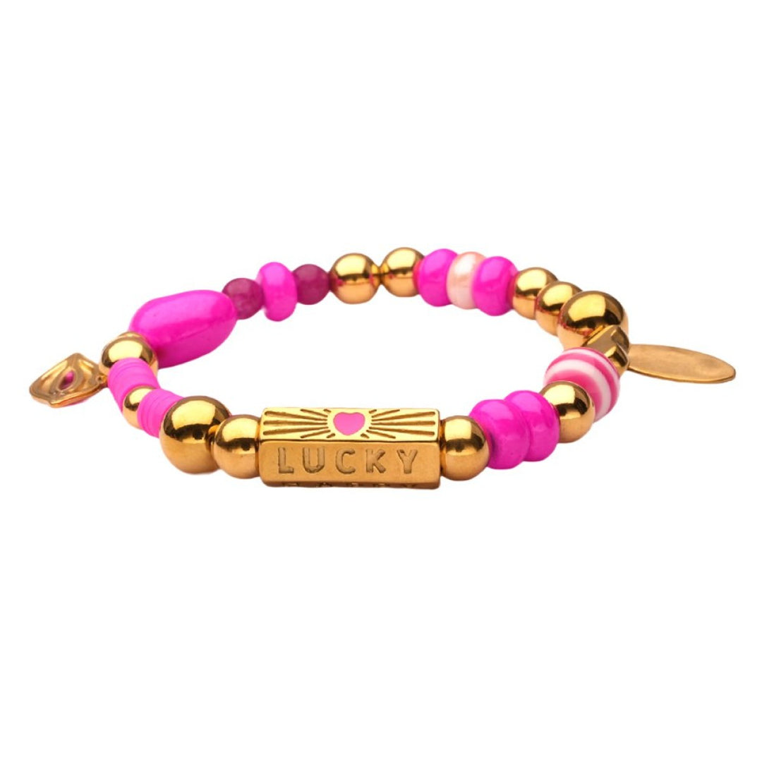 Lizzy Mae Armband Charm Goud Fuschia