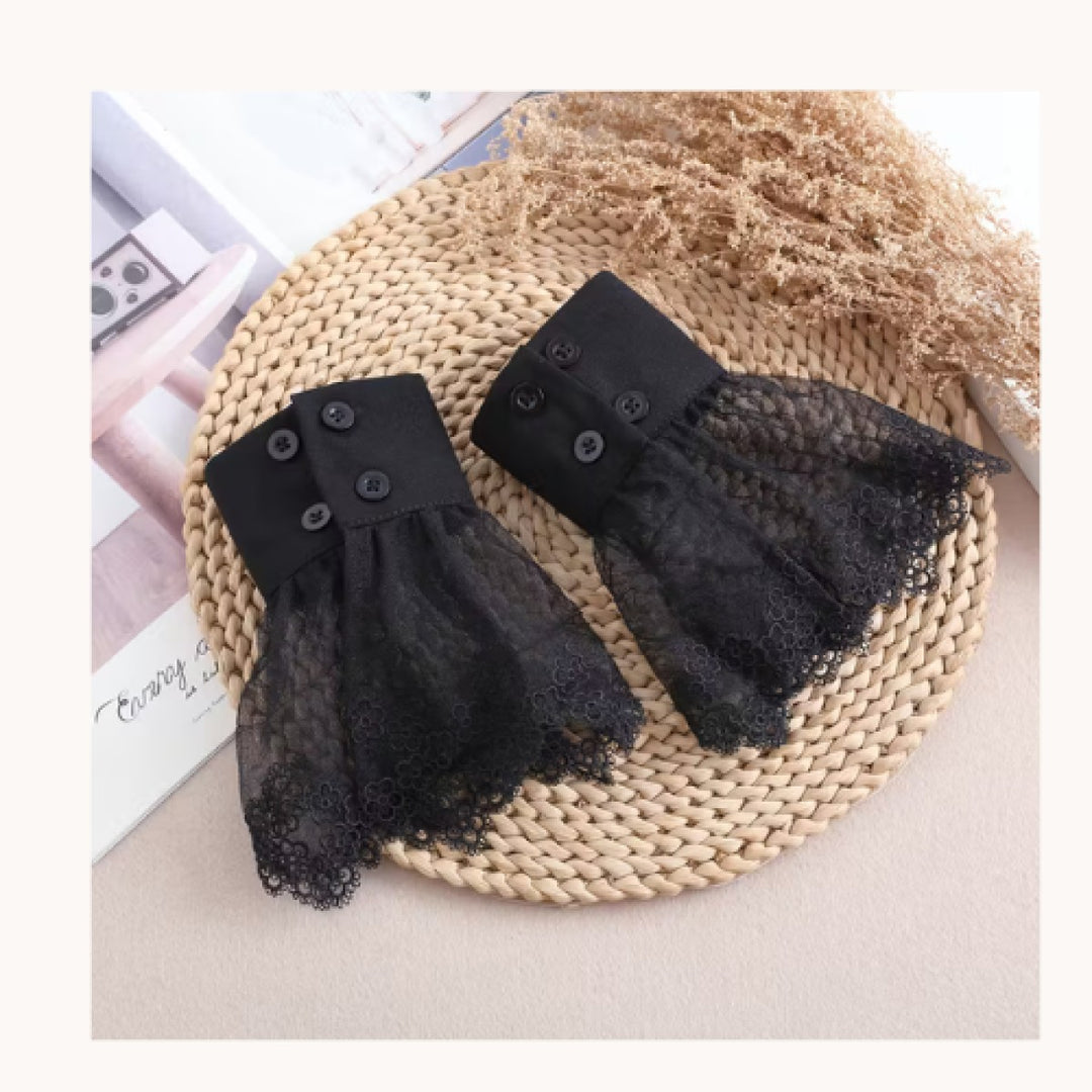 Losse Mouwtjes Machetten Flower Lace Zwart