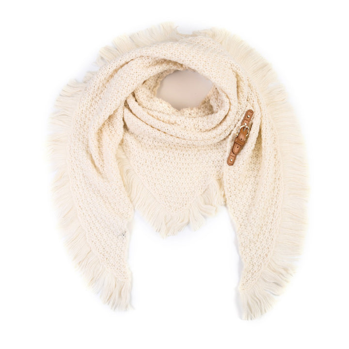 Omslagdoek Sjaal Knitted Riempje Franjes Wit