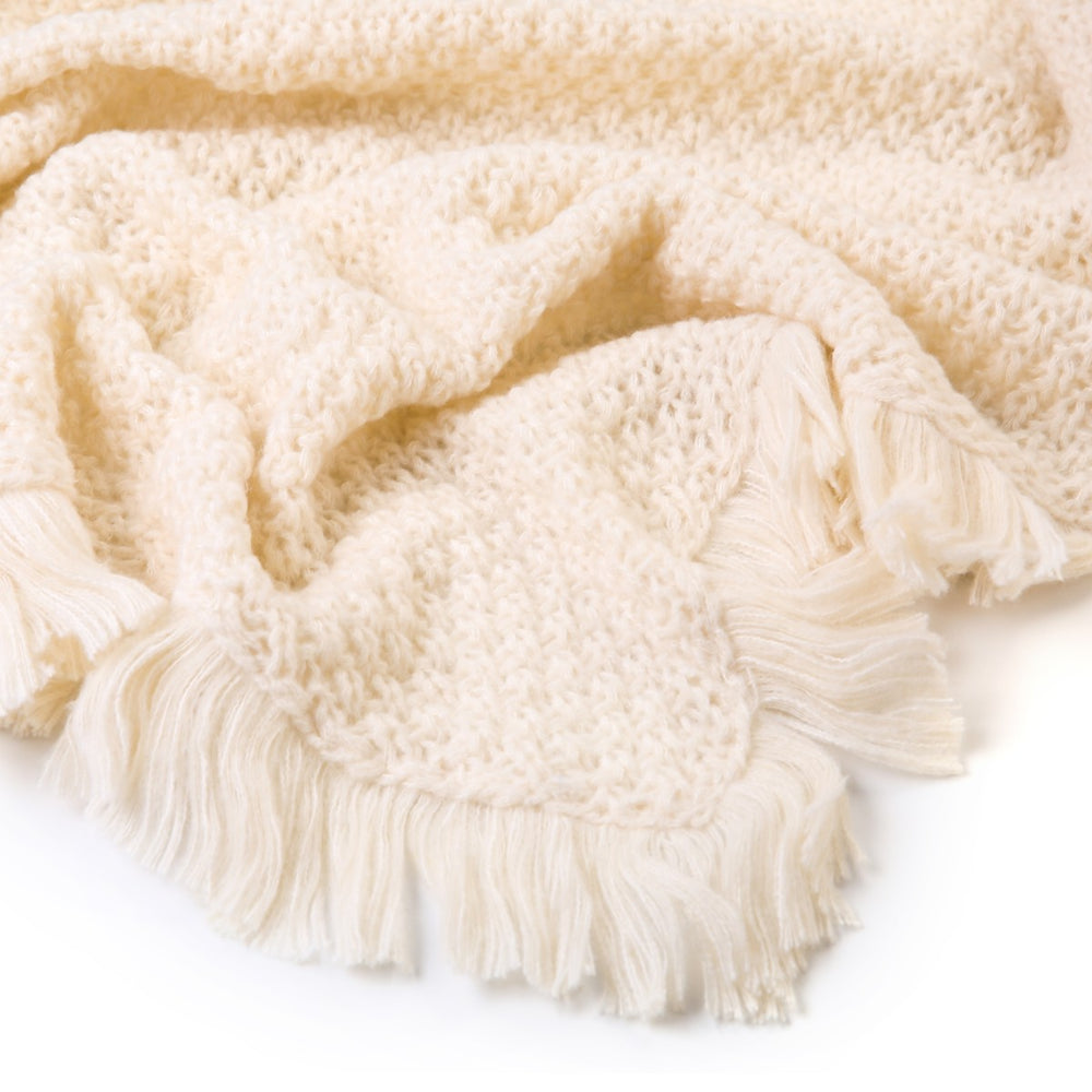 Omslagdoek Sjaal Knitted Riempje Franjes Wit