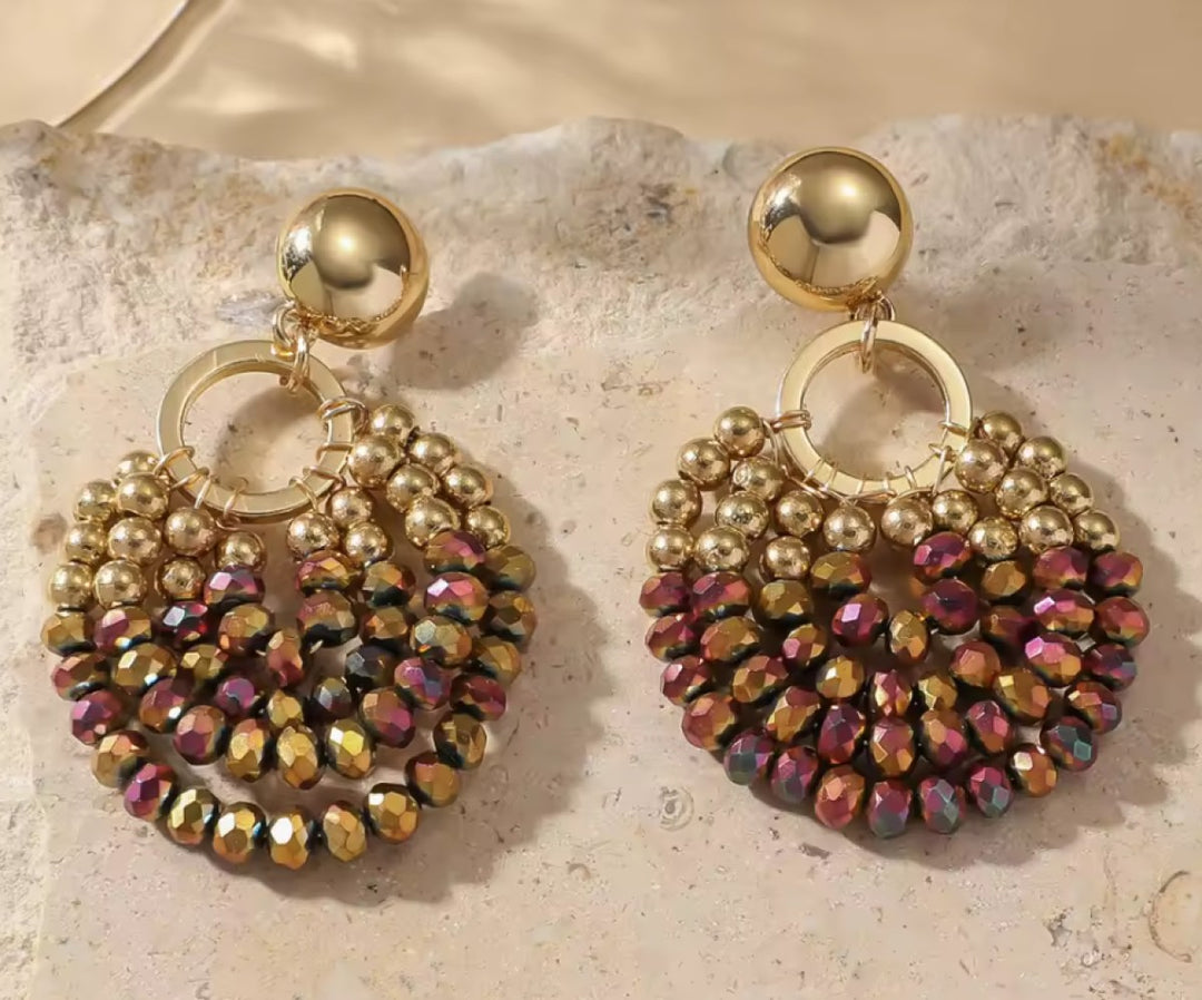 Oorbellen Boho Round Beads Oil Pink