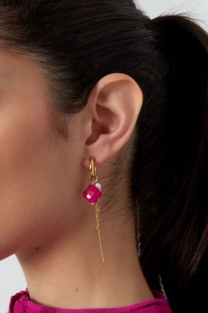 Oorbellen Clover Stone Long Fuschia