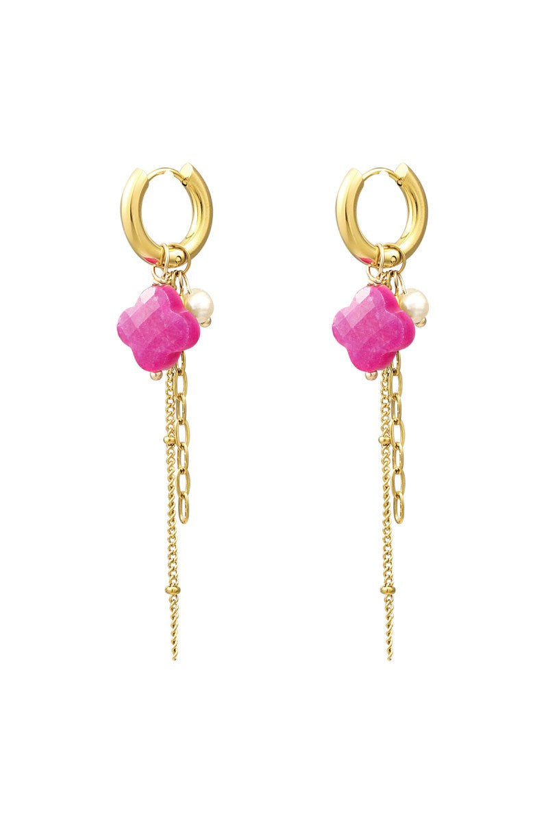 Oorbellen Clover Stone Long Fuschia