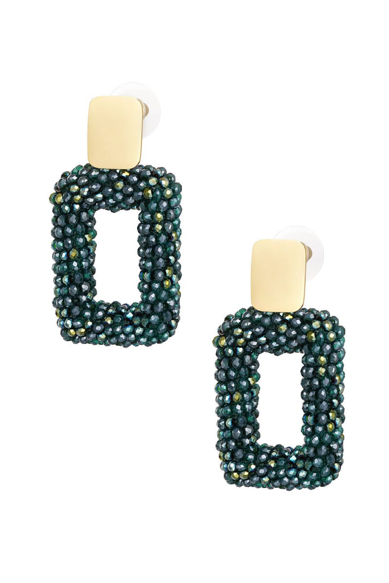 Oorbellen Crystal Rectangle Donkergroen