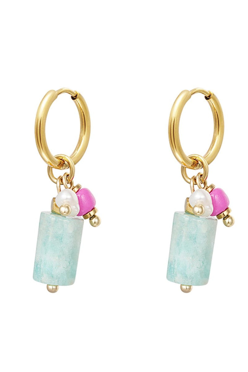 Oorbellen Gem Stone Block Beads Turkoois