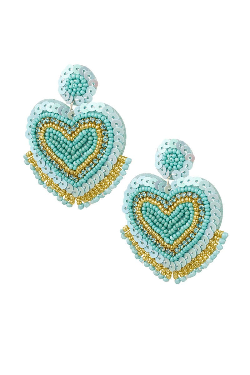 Oorbellen Kralen Hart Franjes Blauw