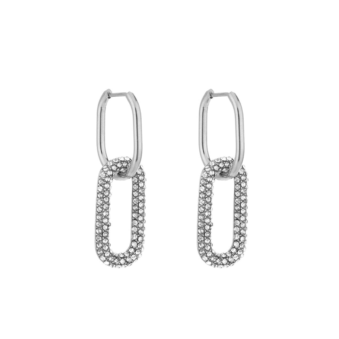Oorbellen Schakel Zirkonia Large Zilver Wit