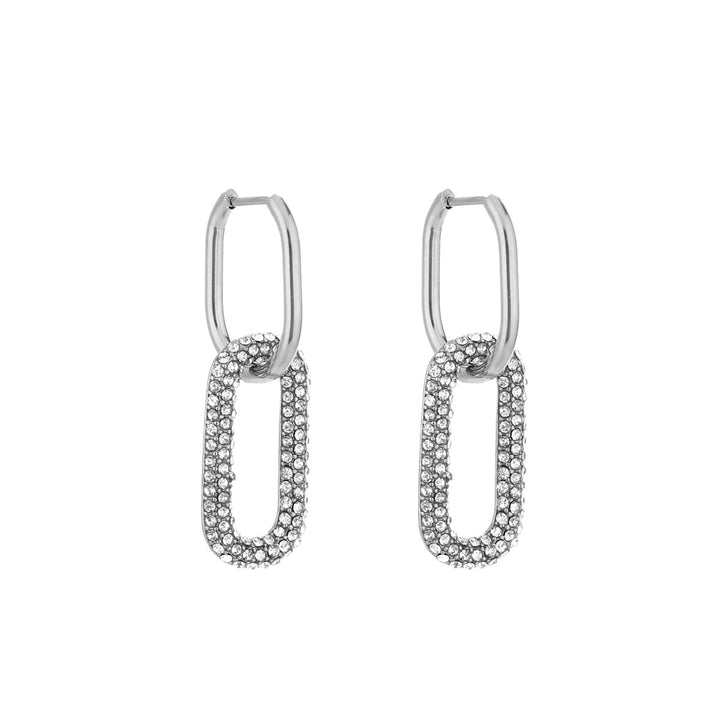 Oorbellen Schakel Zirkonia Large Zilver Wit