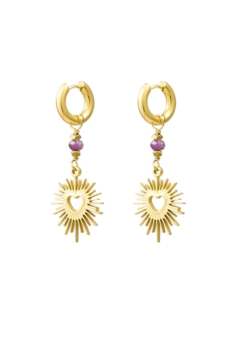 Oorbellen Shining Heart Goud Paars