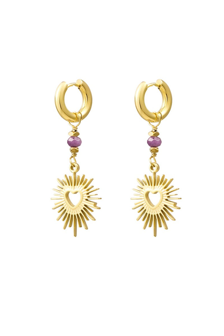 Oorbellen Shining Heart Goud Paars